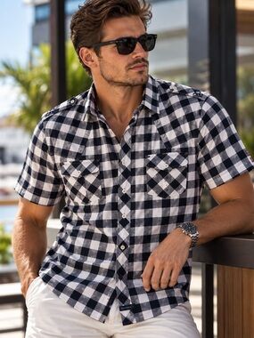 English Laundry Y2K Embroidered Back Gingham Plaid Shirt Mens XL Rock Roll